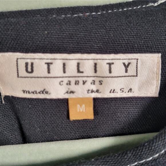 Utility Canvas Black Cotton Tunic Dress S Quilted Workwear USA Pockets Zip - Picture 4 of 11